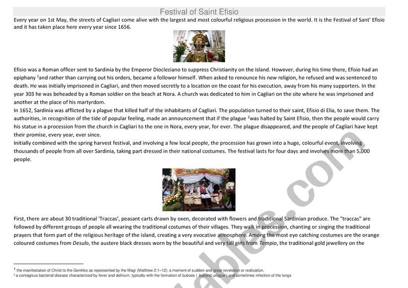 SantEfisio festival worksheet