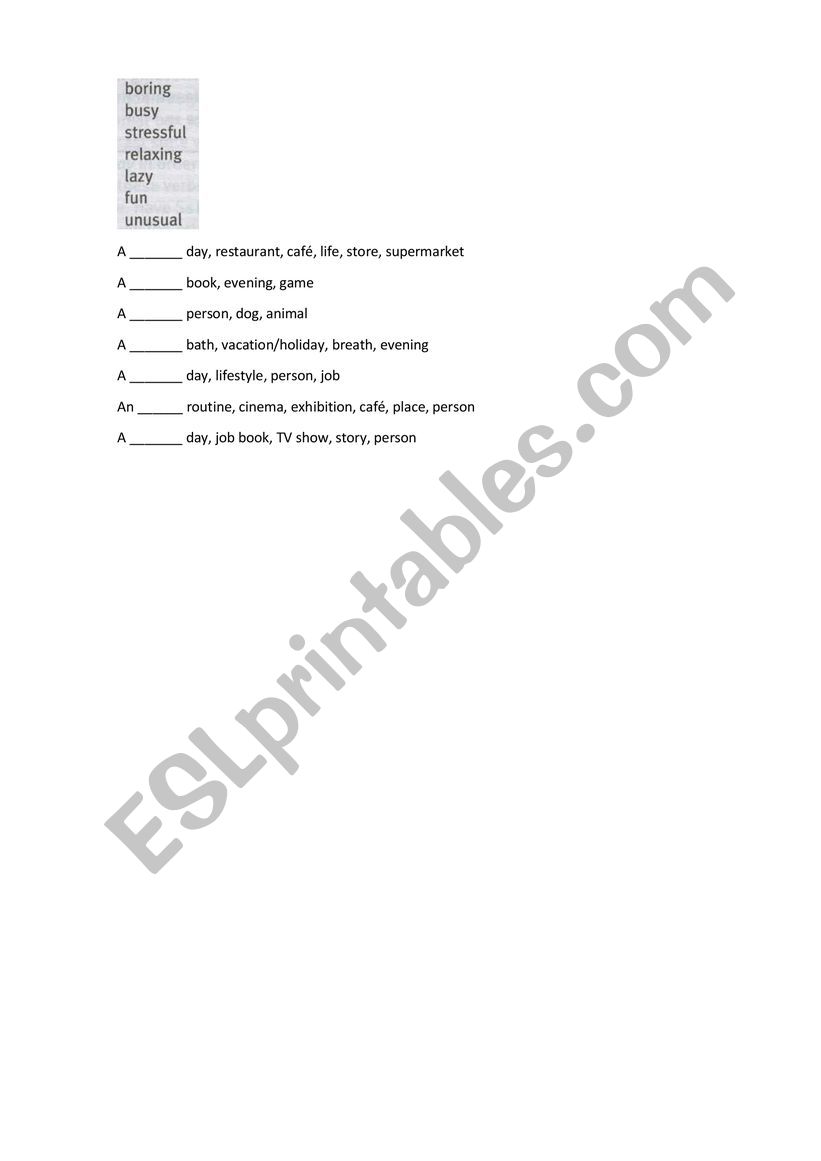 Vocabulary exercise worksheet