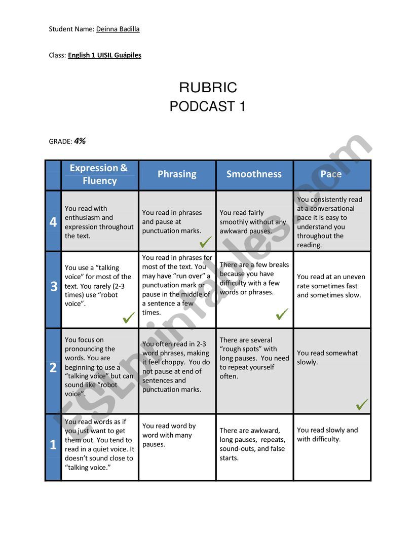 Rubrics worksheet