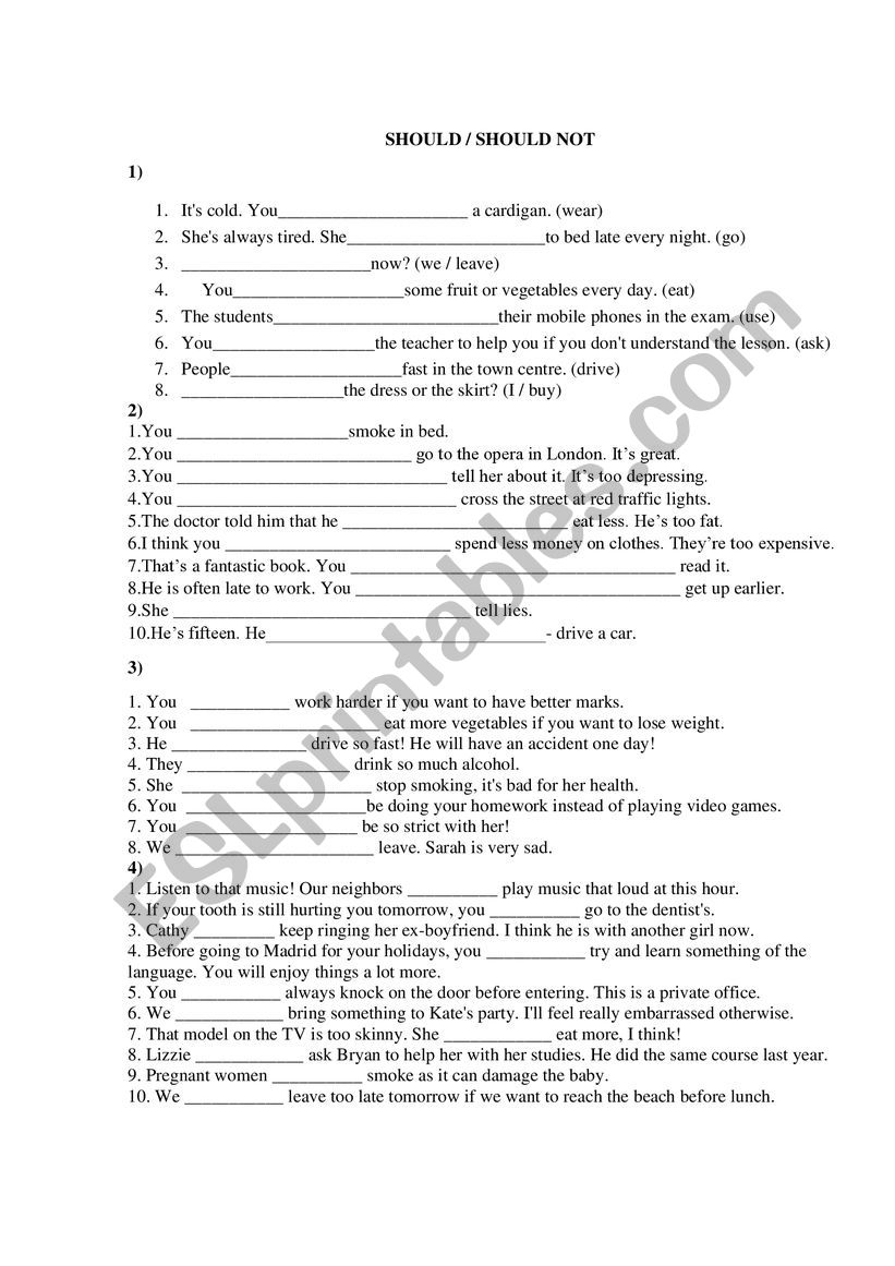 Modal verb Should / should not