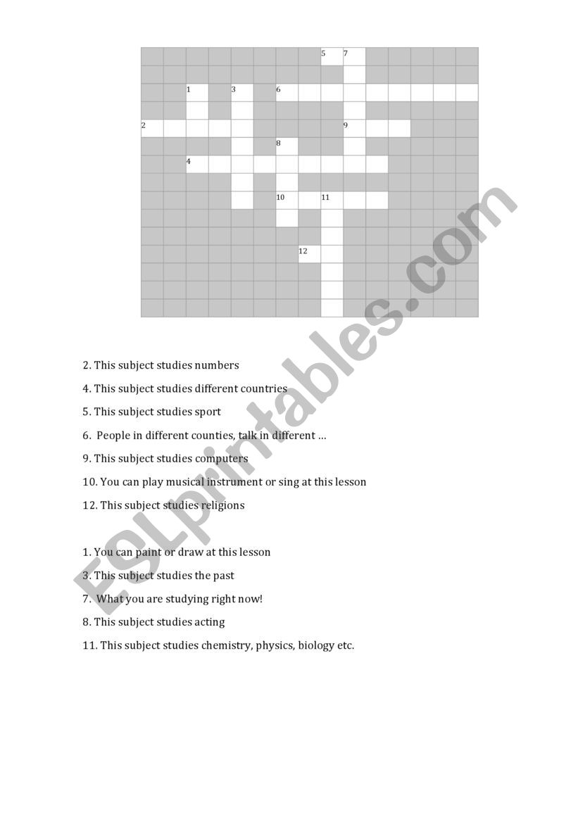 Crossword worksheet