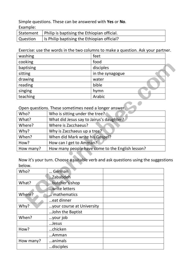 Simnple questions  worksheet