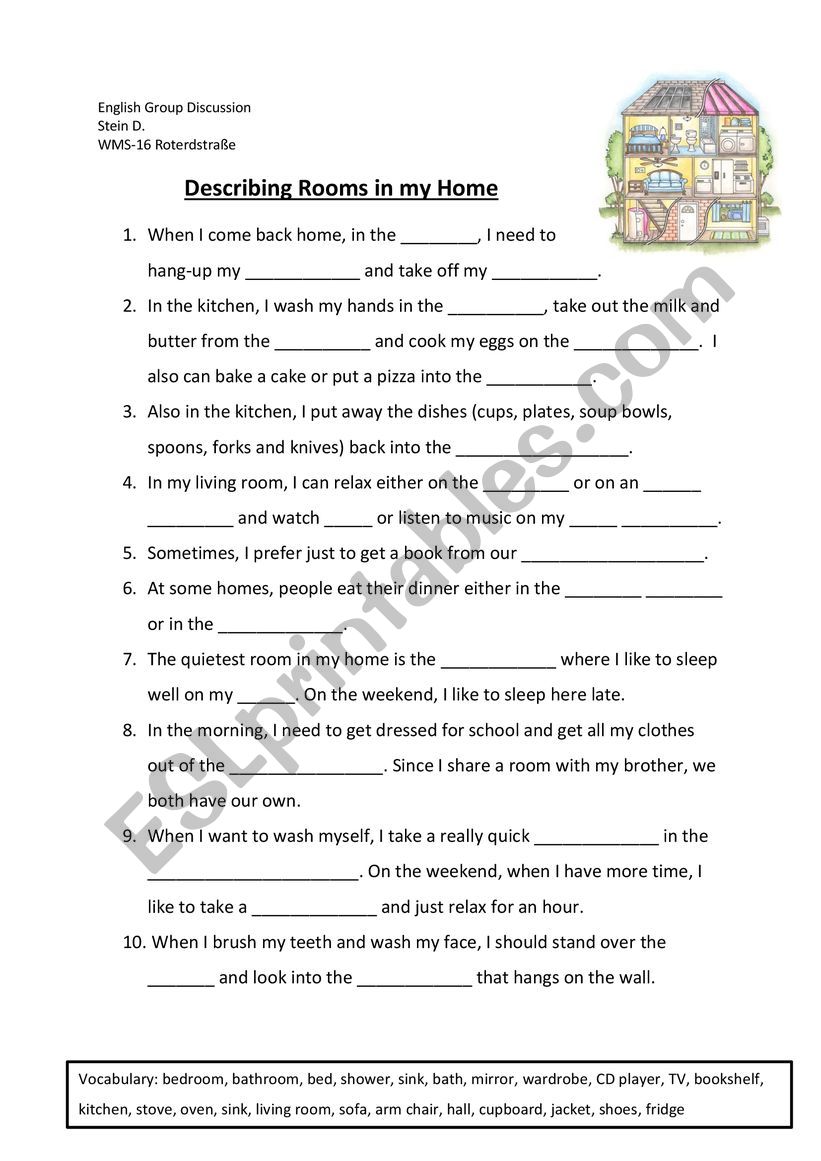 Rooms in a house worksheet