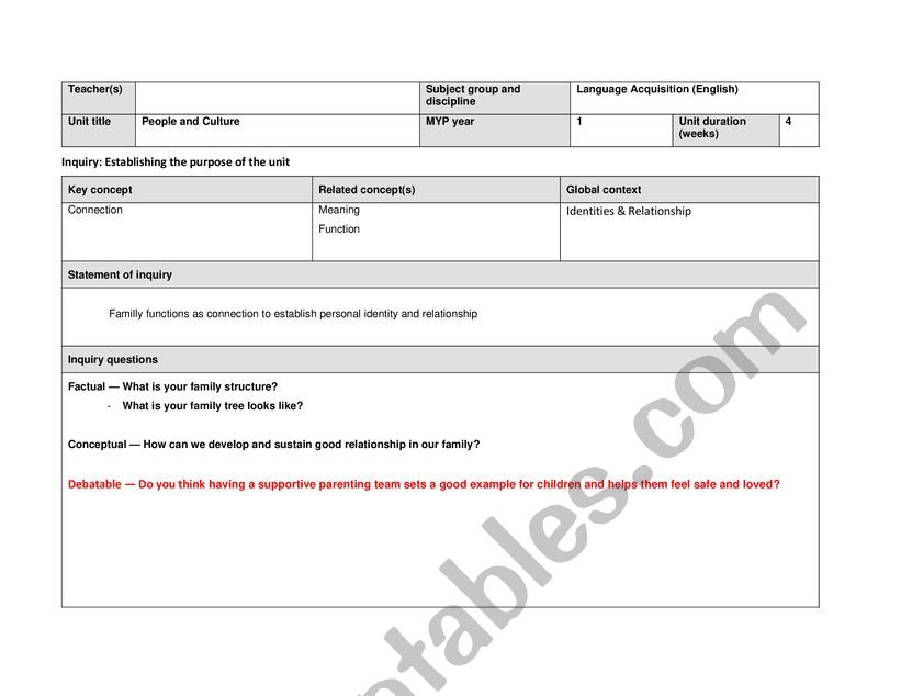 UP worksheet