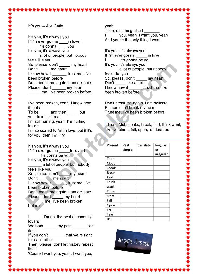 Its you Ali Gatie worksheet