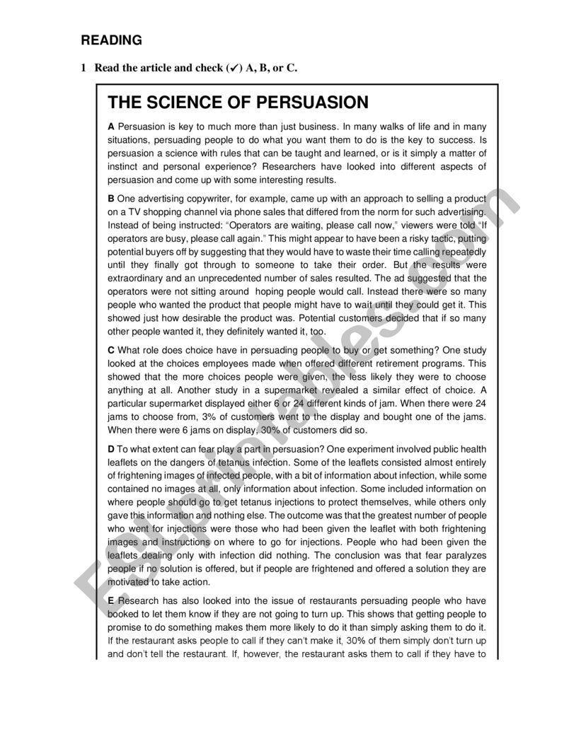 READING-THE SCIENCE OF PERSUASION