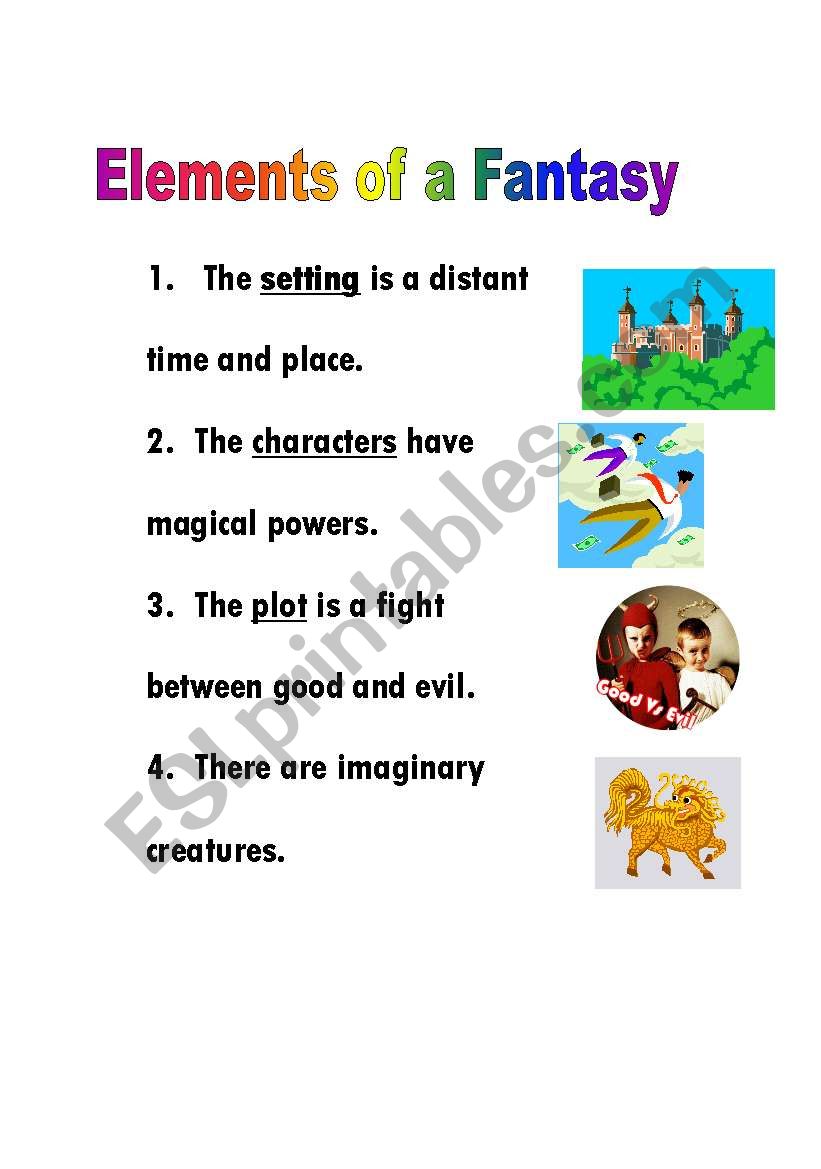 English worksheets: Elements of a Fantasy Story Pertaining To Elements Of A Story Worksheet