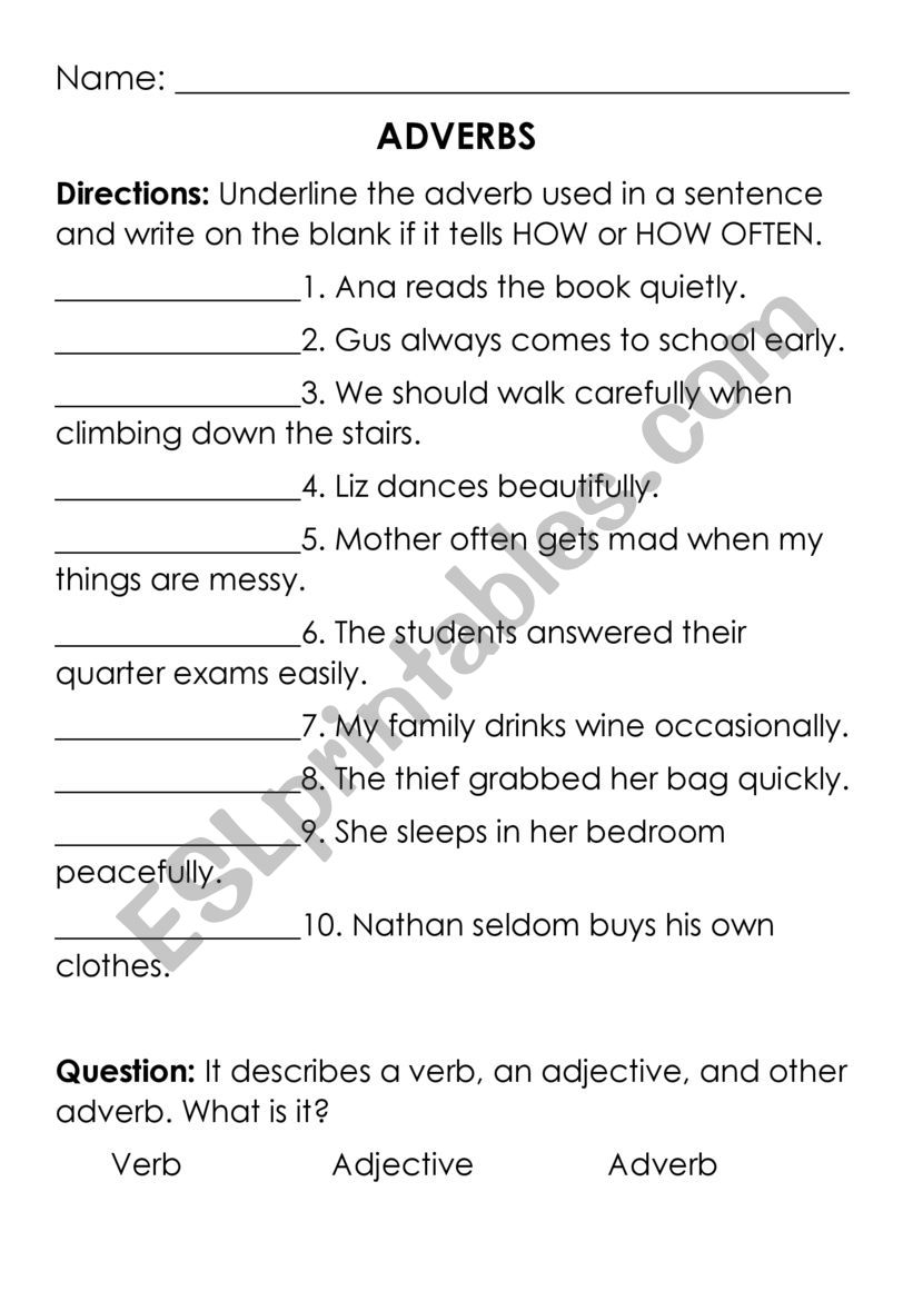 Adverbs worksheet