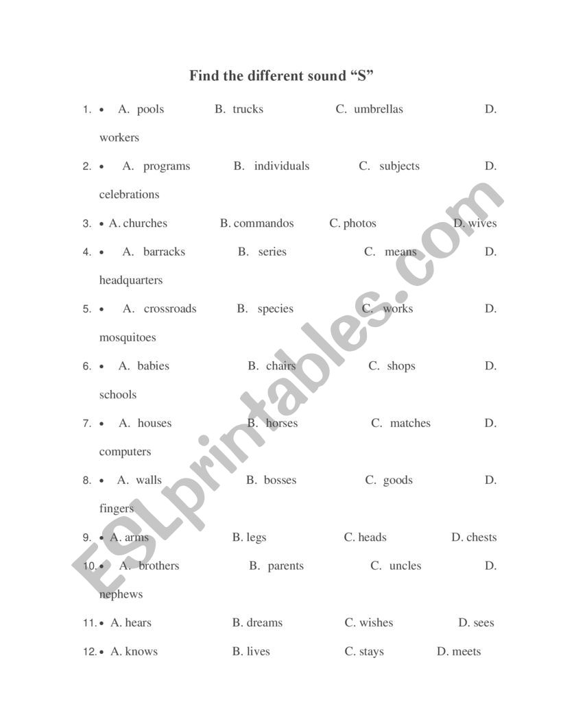 Pronounce s,es - ESL worksheet by Trangly