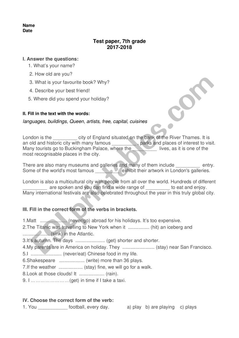 Exercises worksheet