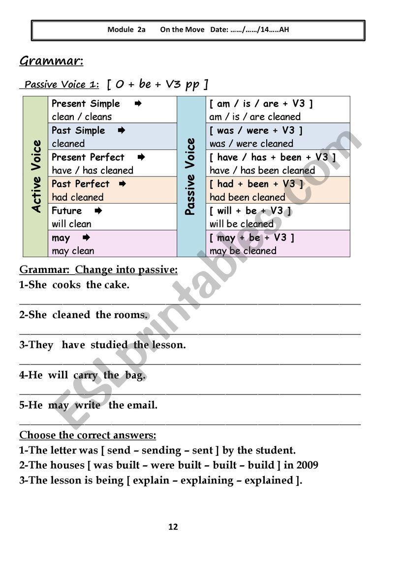 passiii worksheet