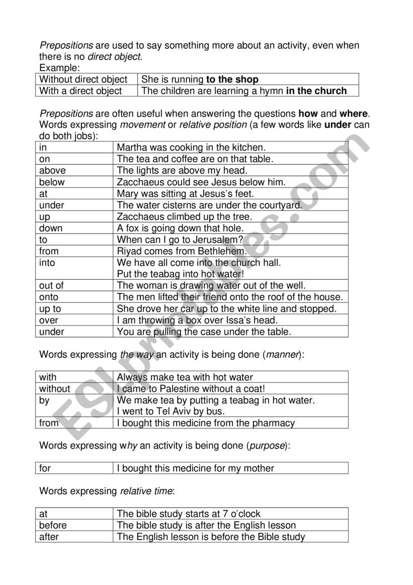 Prepositions worksheet