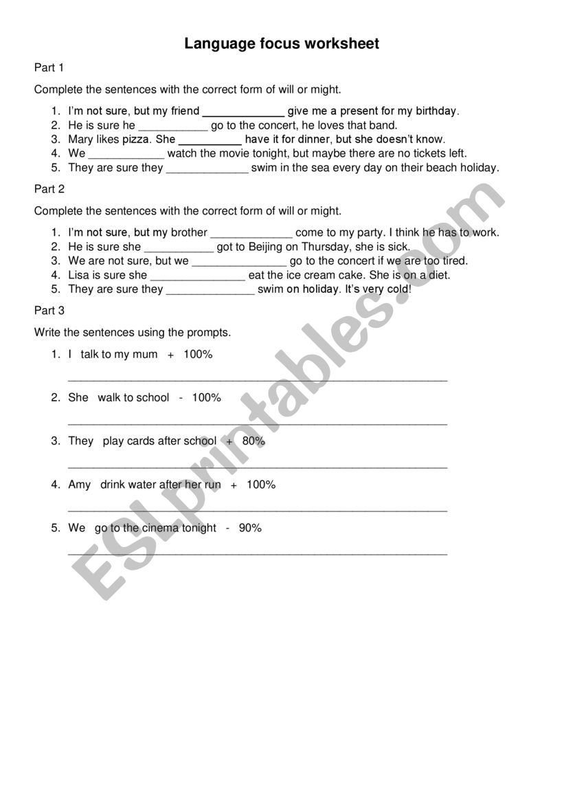 Will And Might ESL Worksheet By Lingbar