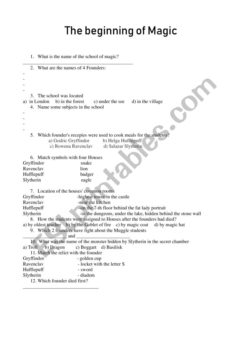 Harry Potter video worksheet  worksheet