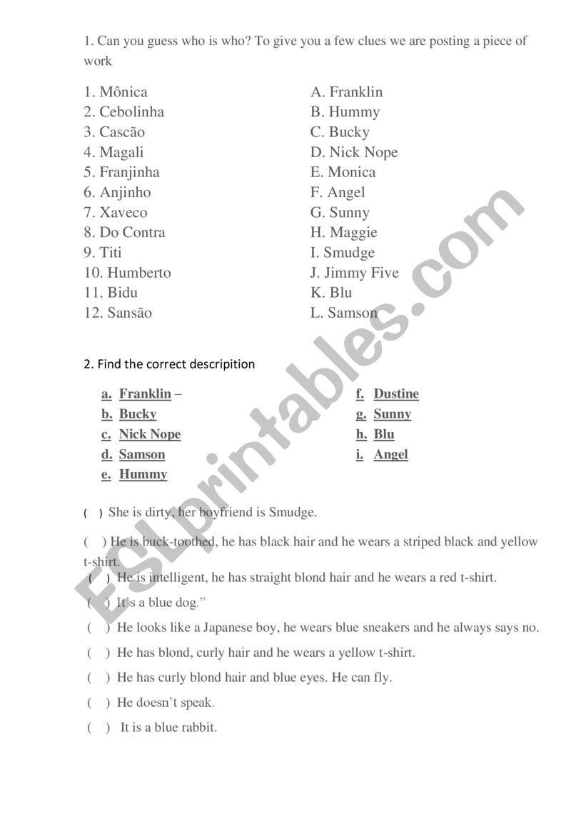 MONICAS GANG worksheet