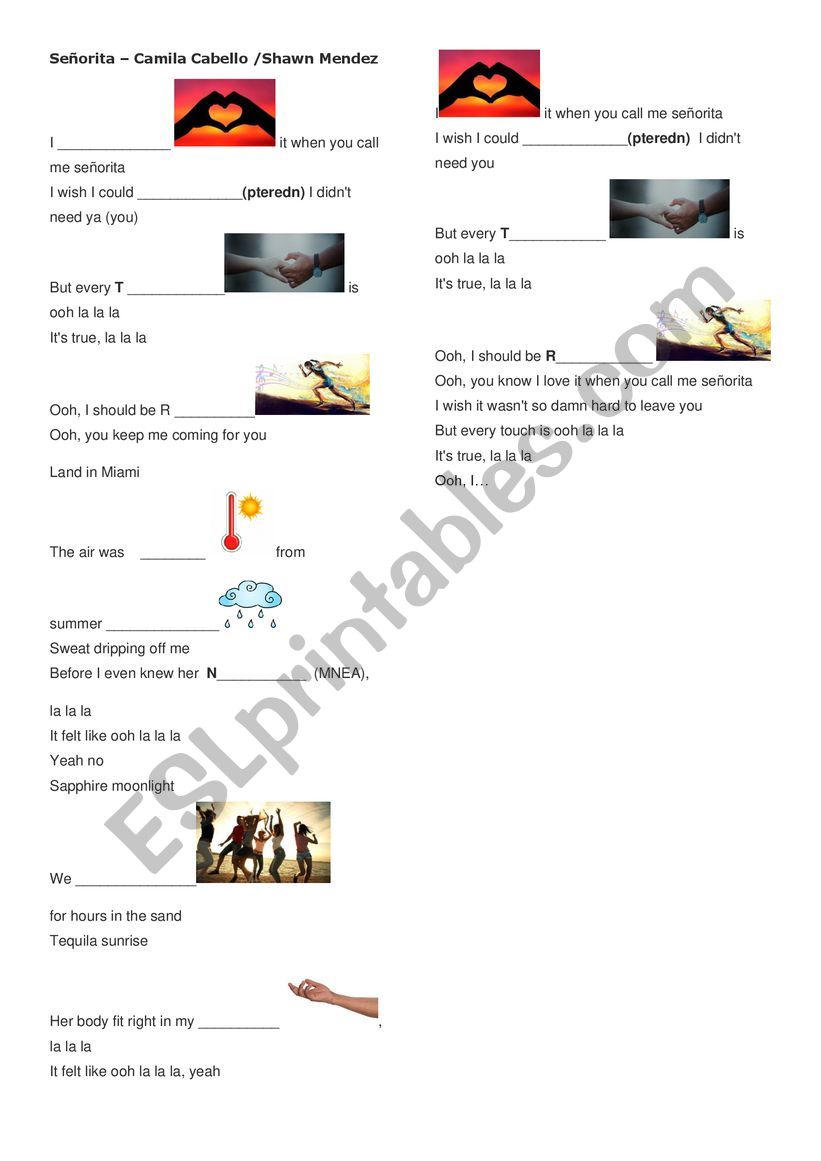 Señorita By Camila Cabello And Shawn Mendez Esl Worksheet By Carolina26