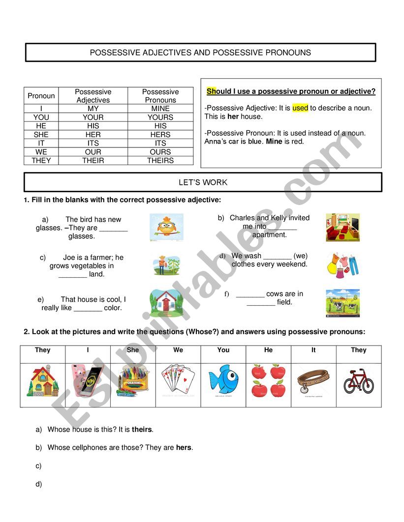 Possessive adjectives and pronuns