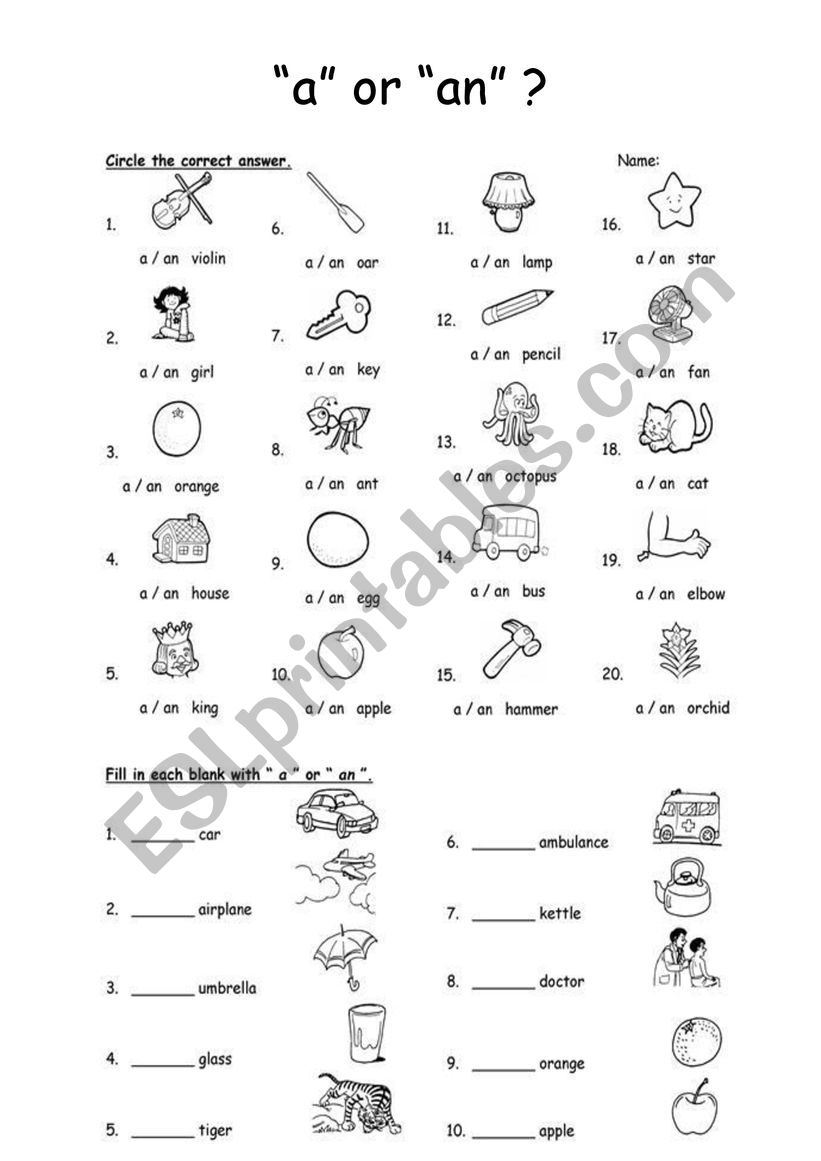 a an articles worksheet