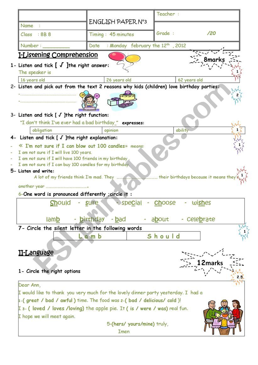 test  worksheet