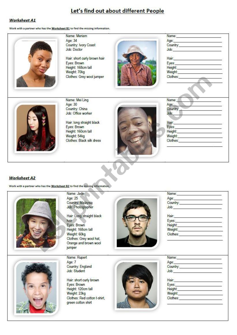 Let´s find out about different people - ESL worksheet by kivancaltug