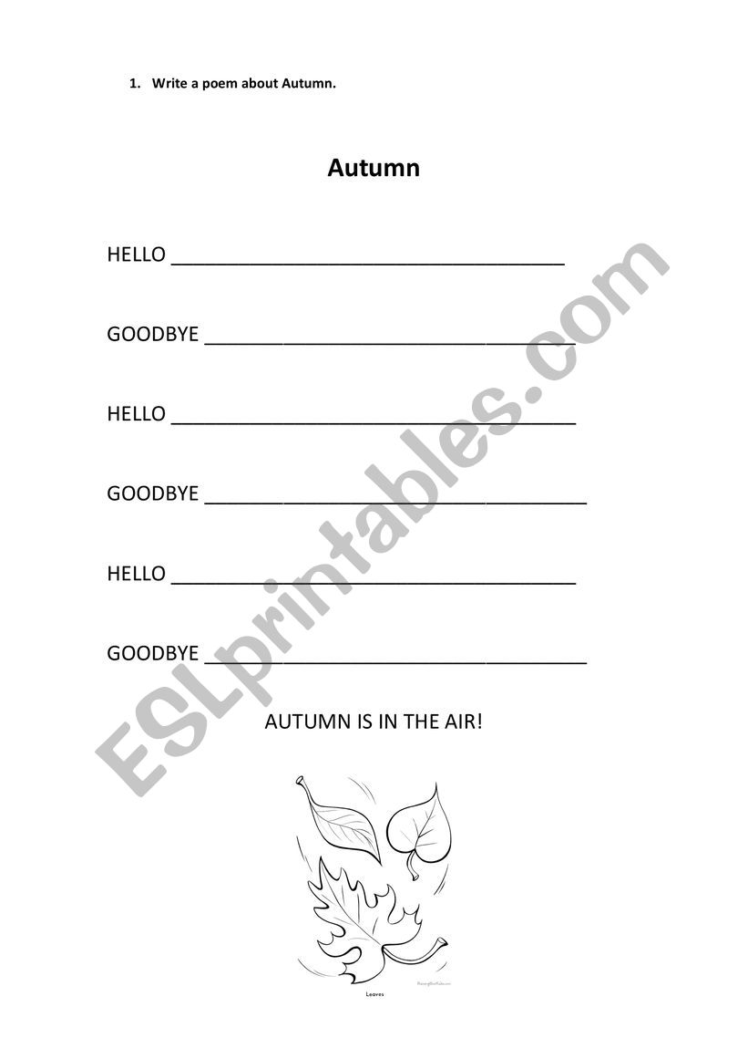 Autumn poem worksheet