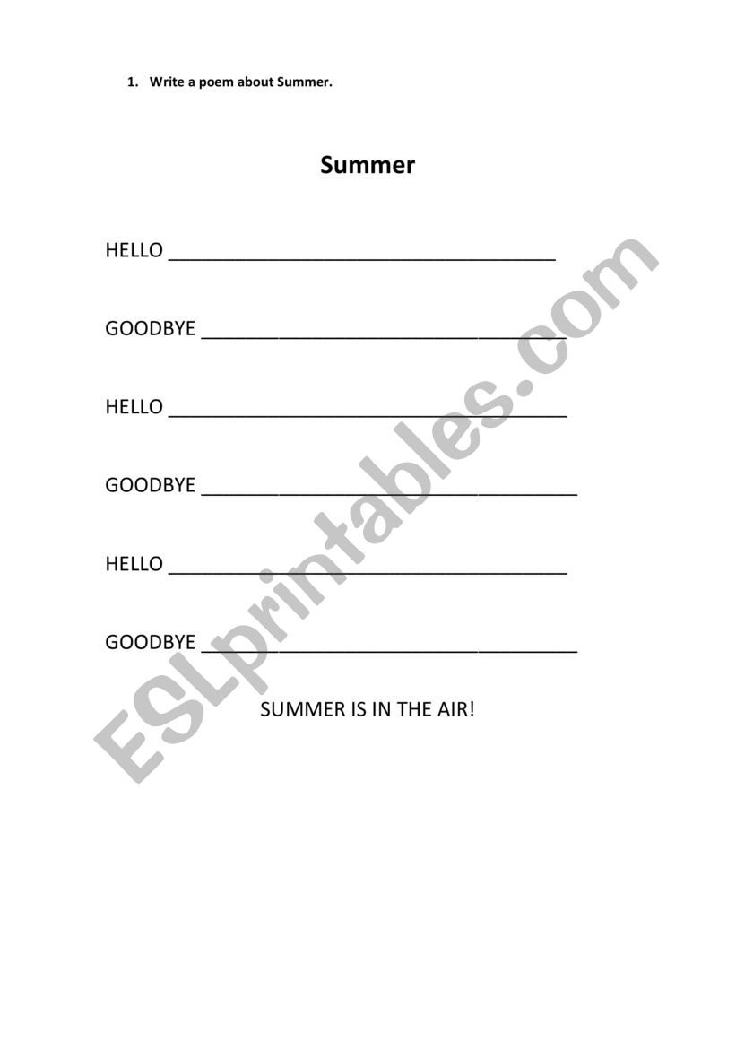Summer worksheet