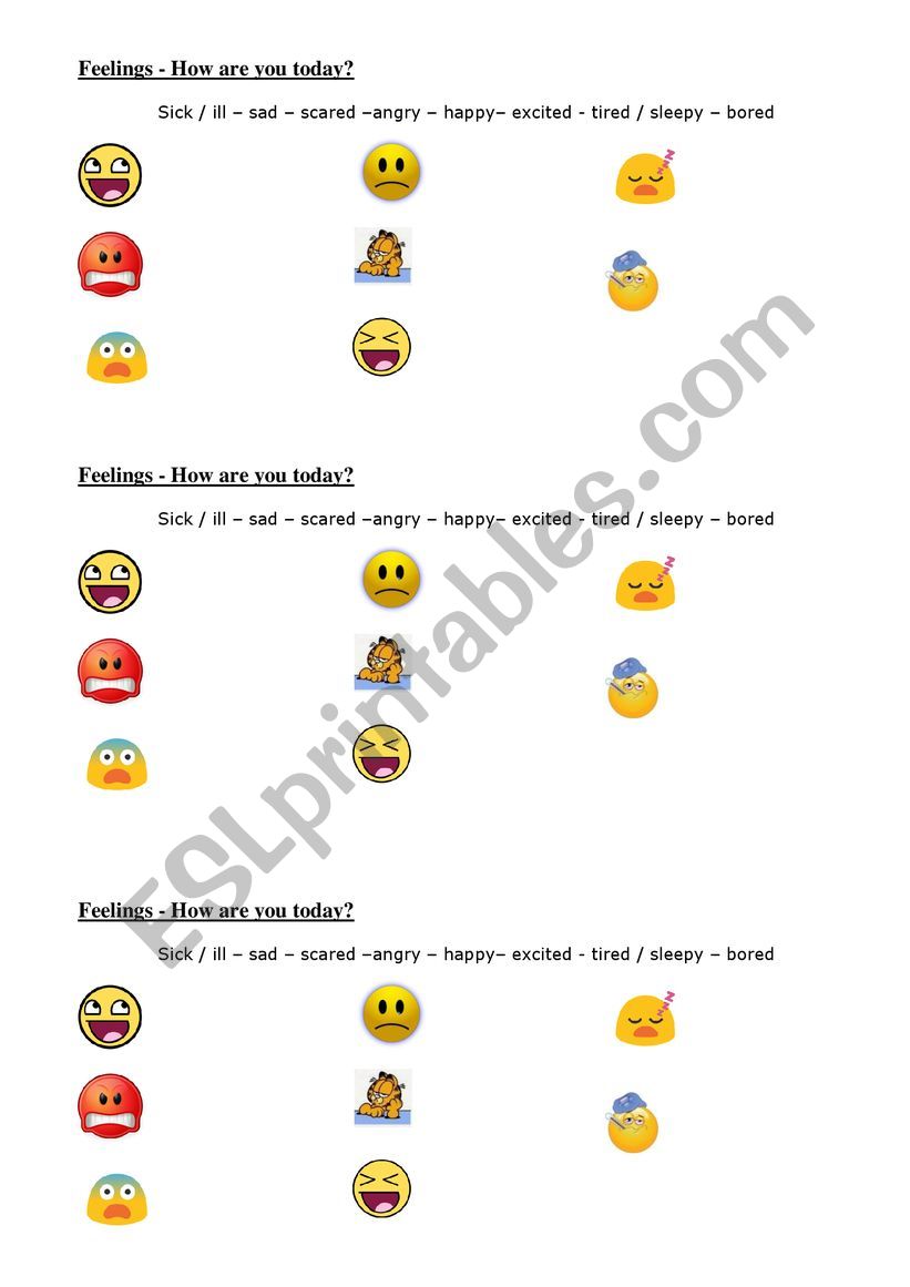 How are you today? Feelings and emotions - Matching exercise