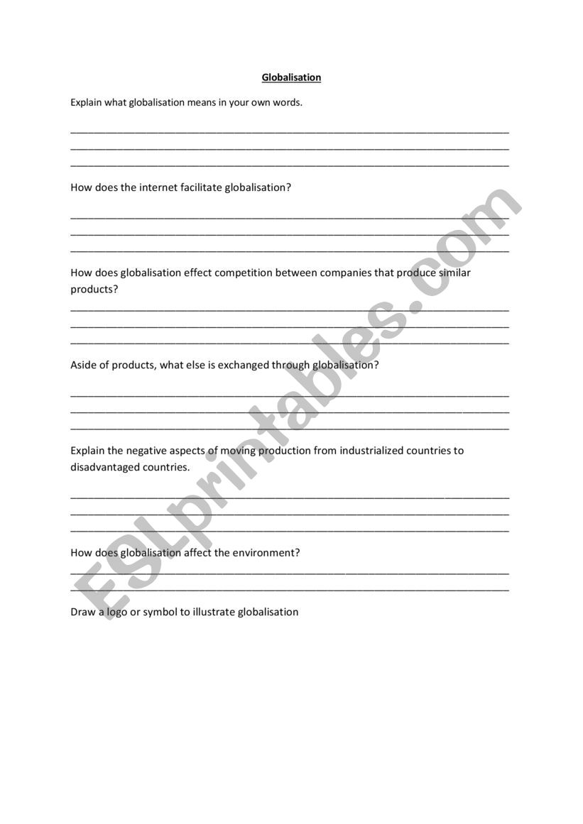 globalisation worksheet