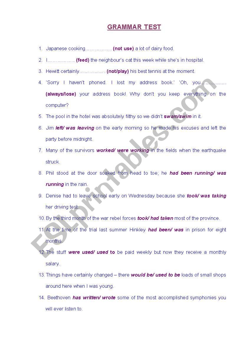 Grammar Test worksheet