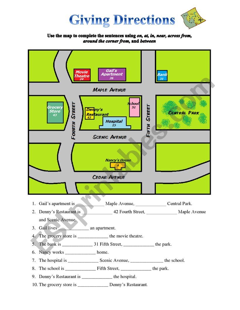 Giving Directions Esl Worksheet