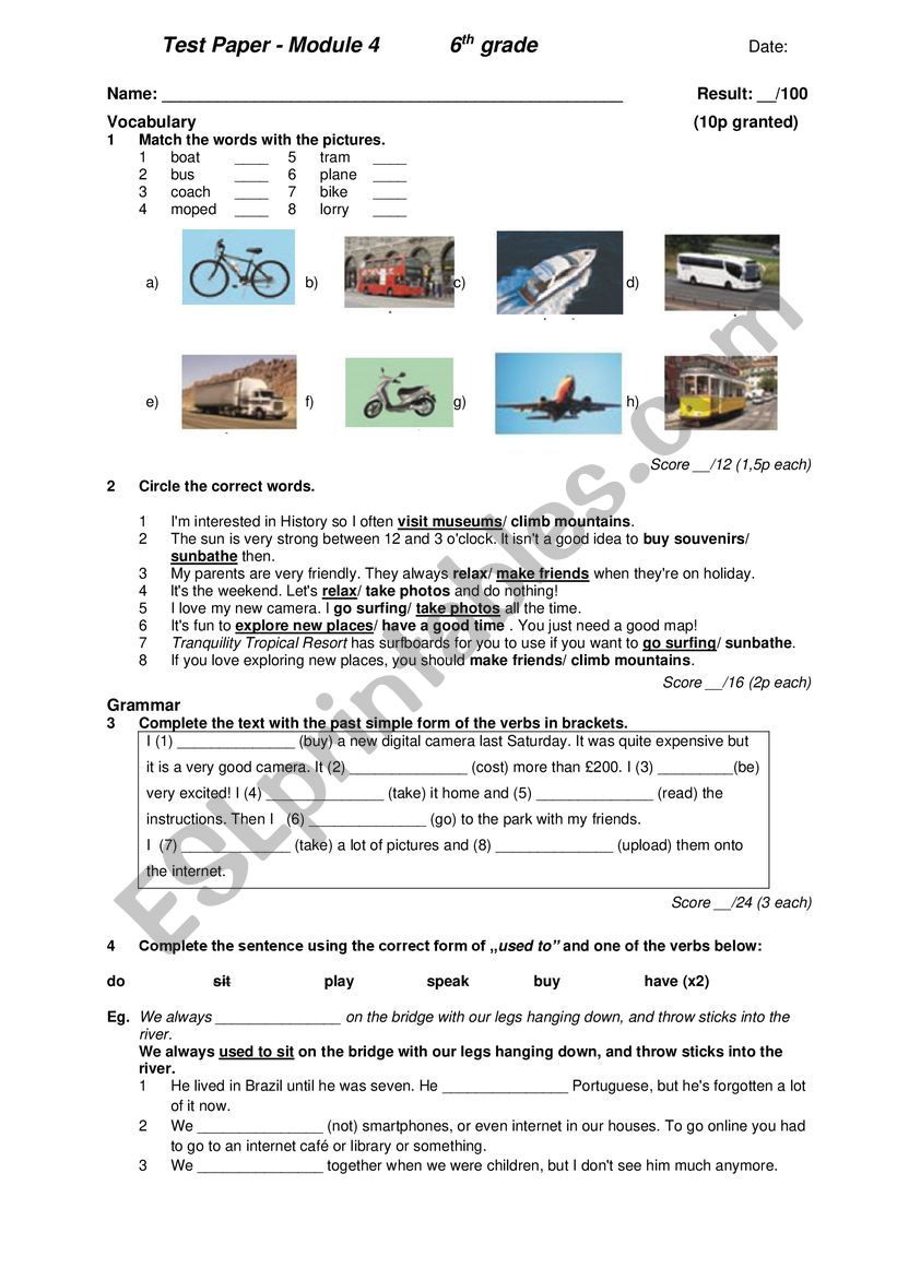 Test paper 5th grade  worksheet