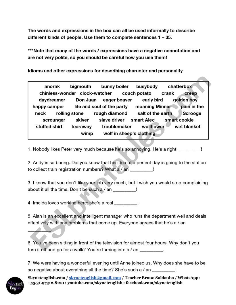 Idioms and Expressions  character and personality