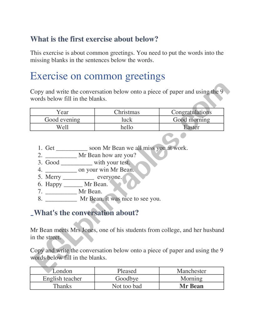 Greetings worksheet