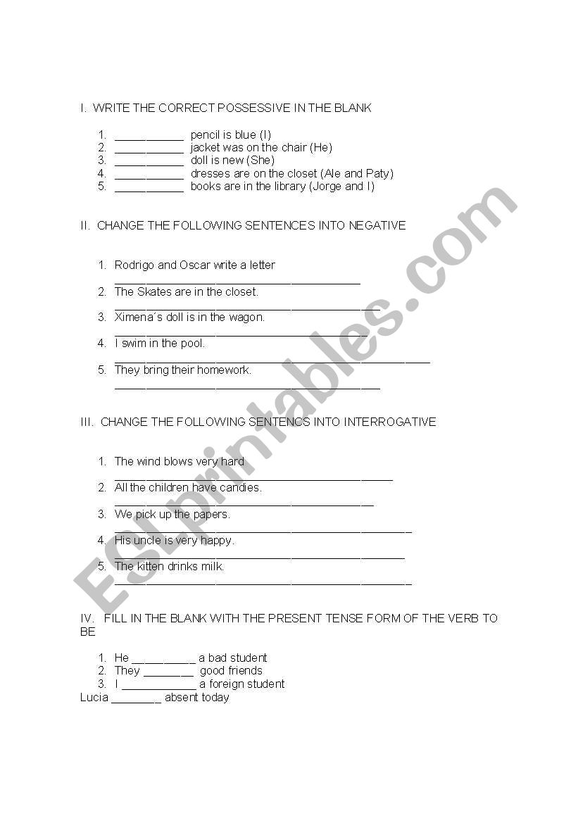 Exam elementary worksheet