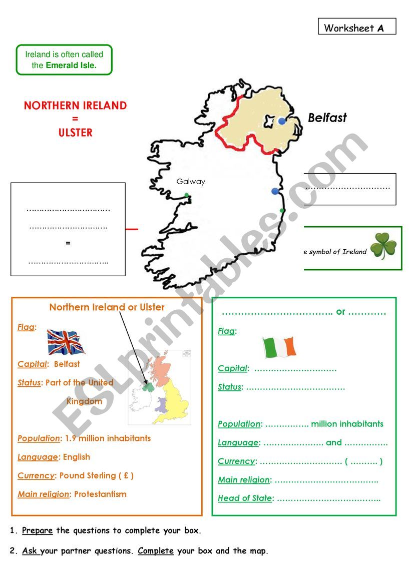 Ireland Facts Pair Work - ESL worksheet by stefanystef
