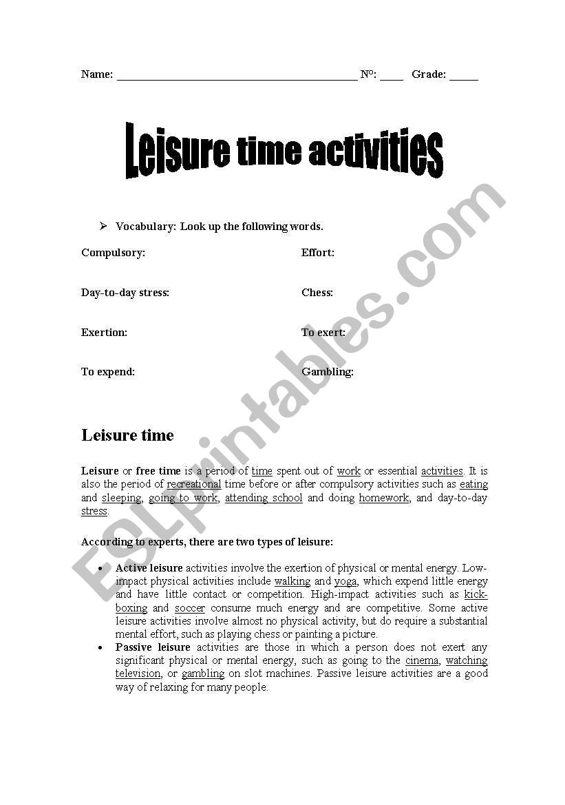 assignment on leisure time