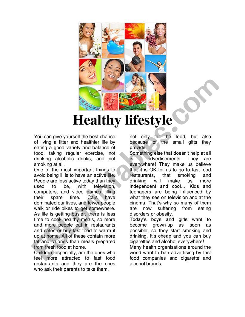 Helthy lifestyle worksheet