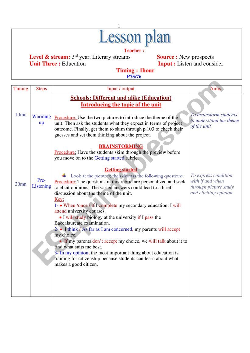 Education-Unit three-Lesson Plan