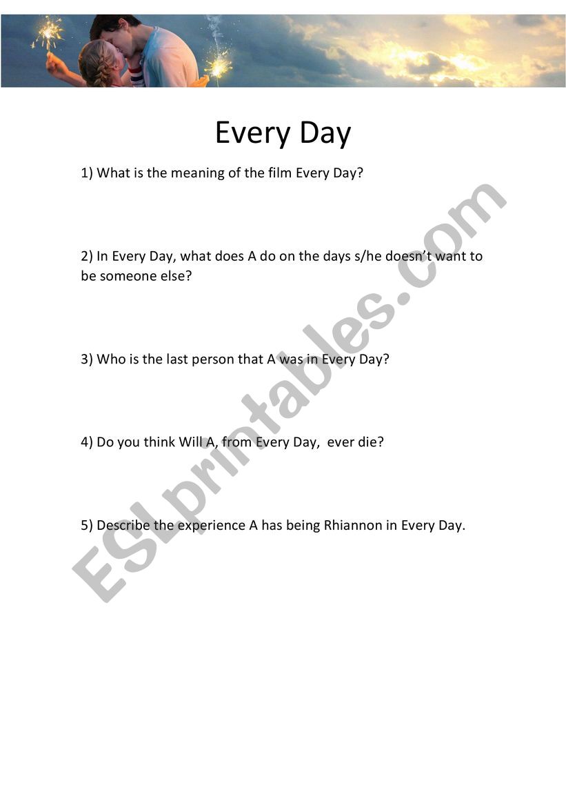 Every Day Movie worksheet