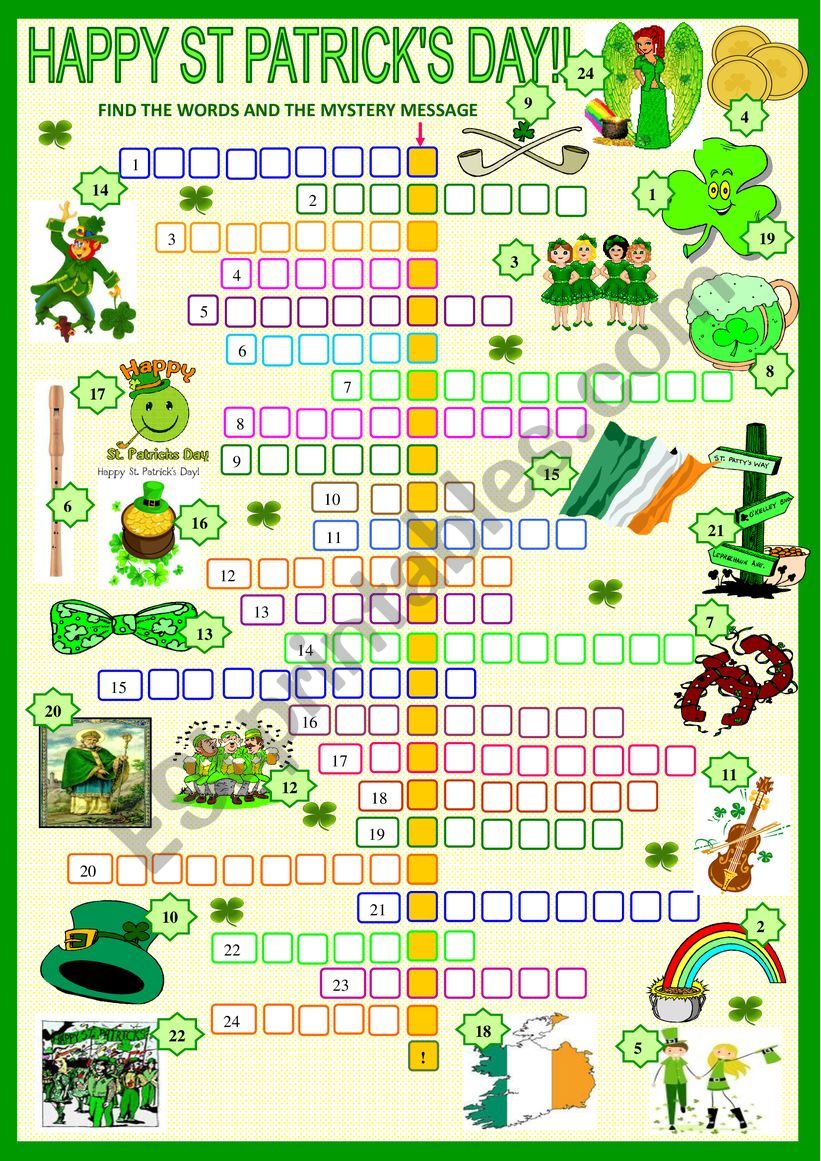 Saint Patrick s Day Crossword With KEY ESL Worksheet By Spied d aignel