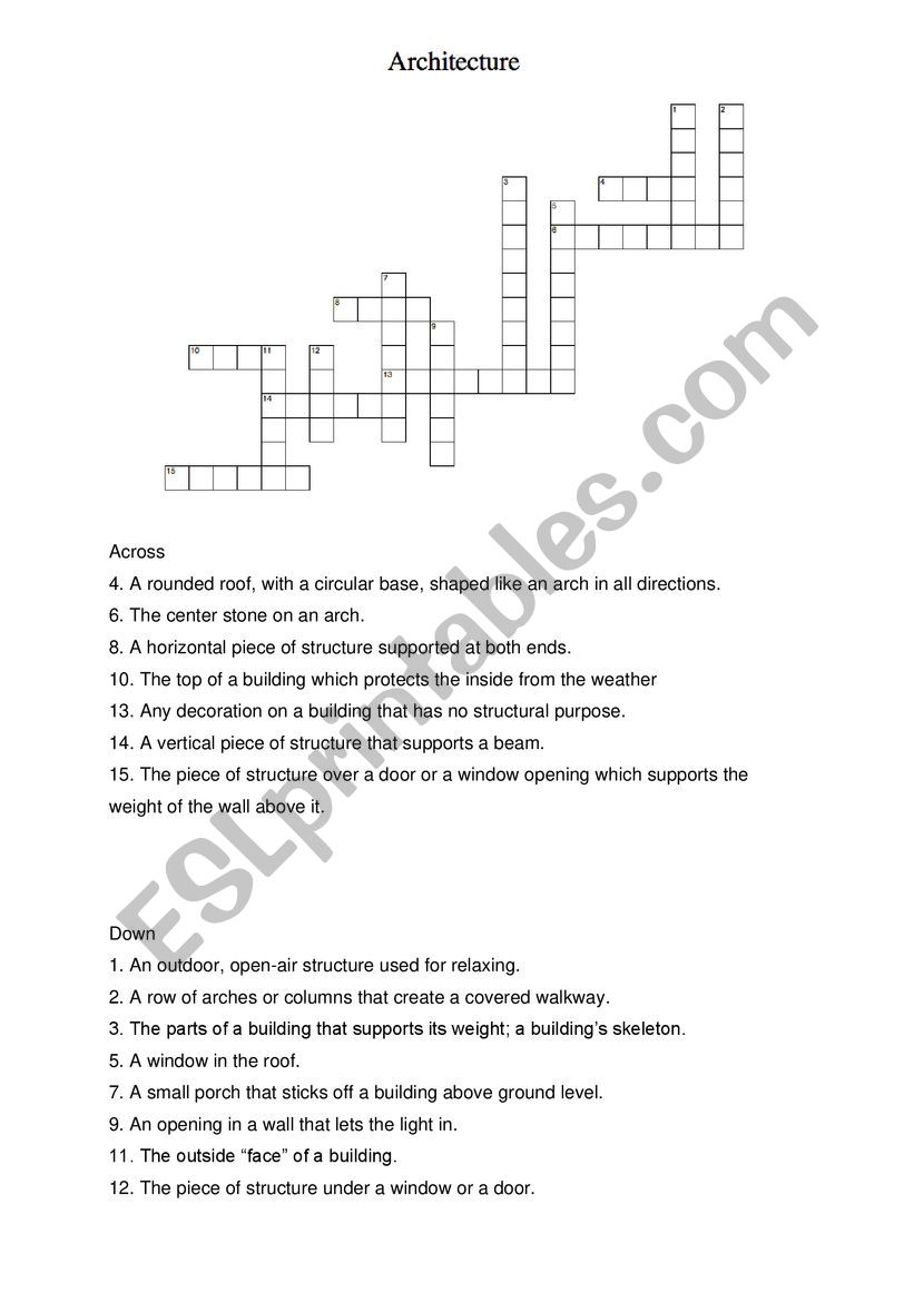 Architecture crosswords worksheet