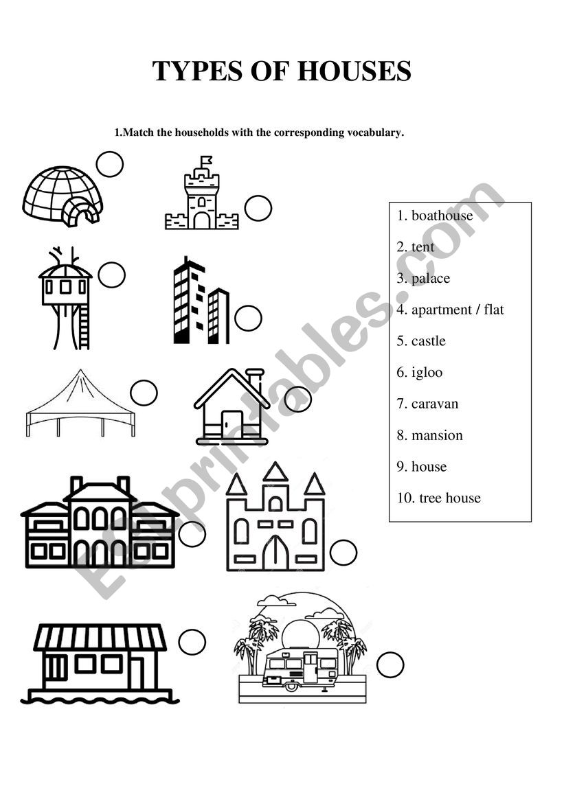 Types Of Houses Matching Activity Esl Worksheet By Julianau
