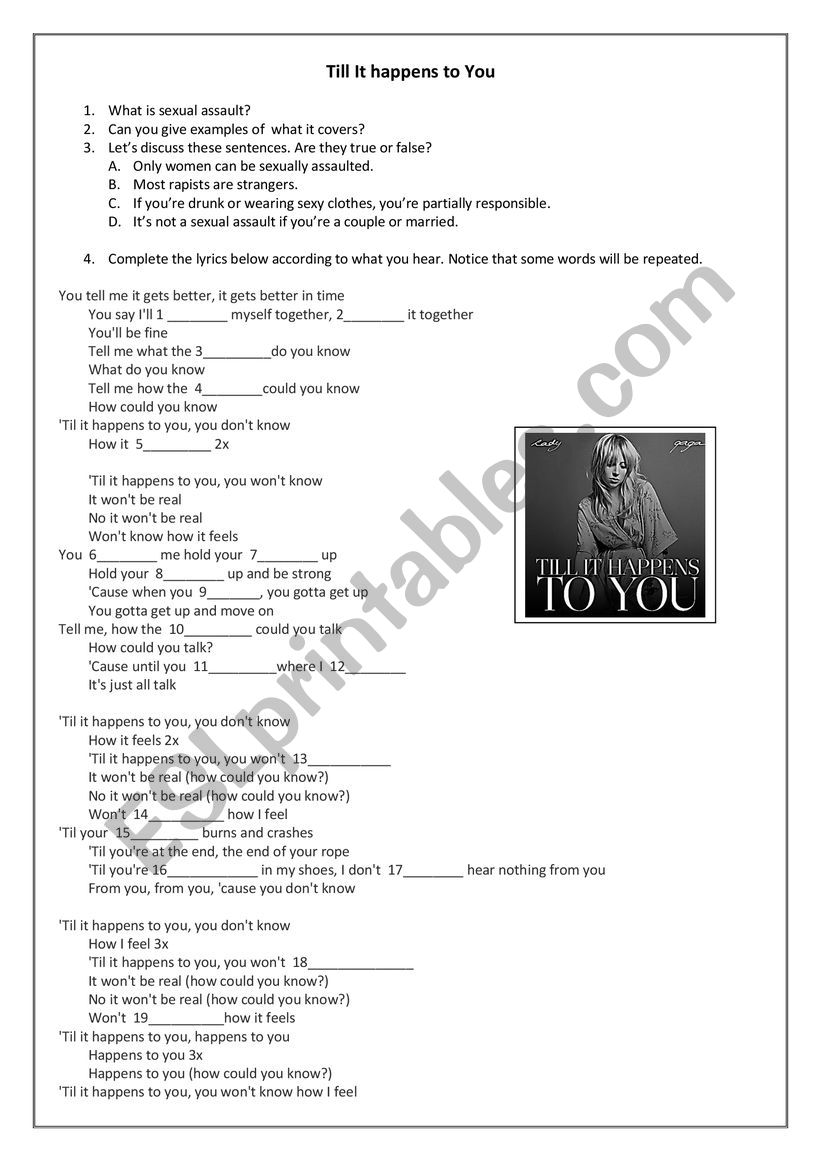 Till it happens to you worksheet