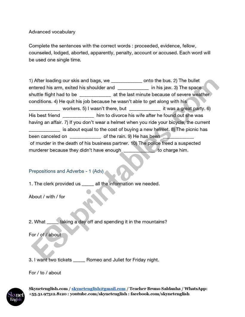 Advanced Vocabulary worksheet