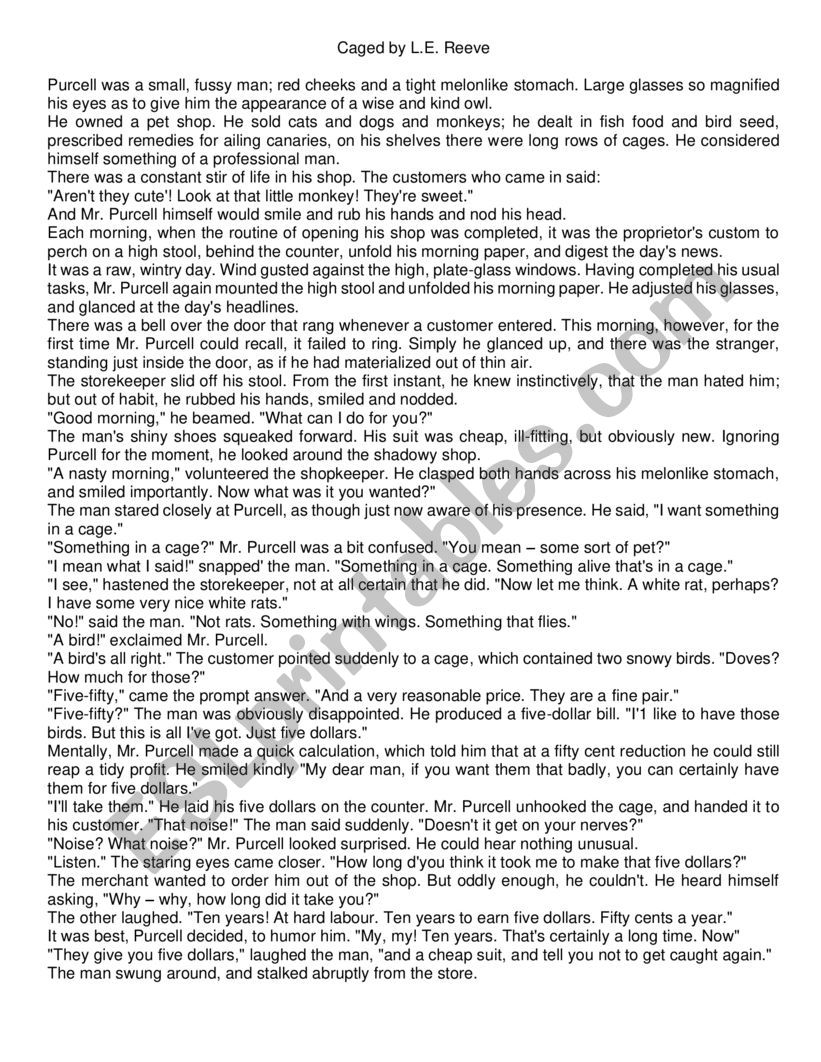 Caged Home Reading Text worksheet