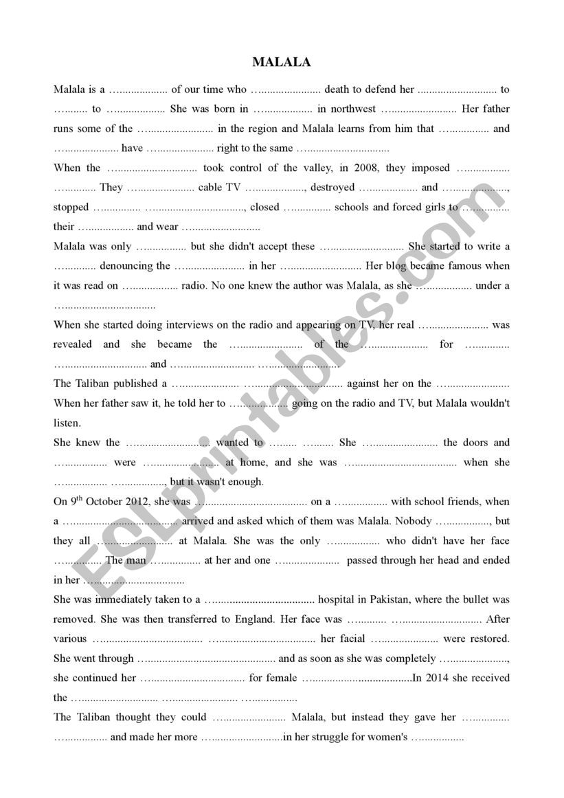 Malala worksheet