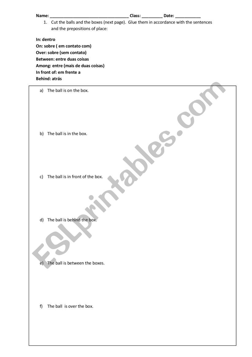 Prepositions worksheet