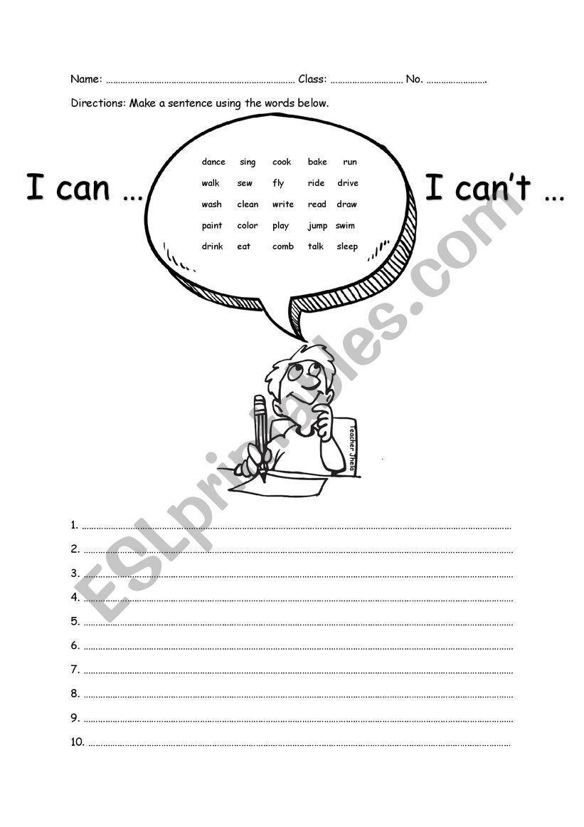 I can and I can�t worksheet