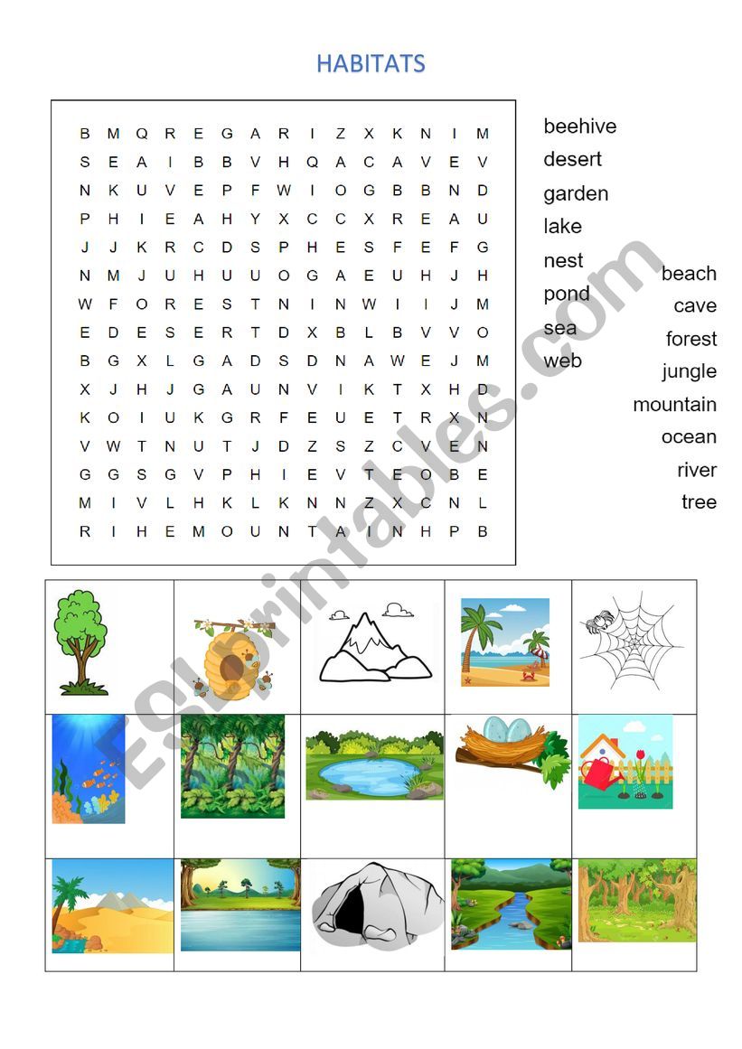 Habitats Word Search ESL Worksheet By Mariapesqueira