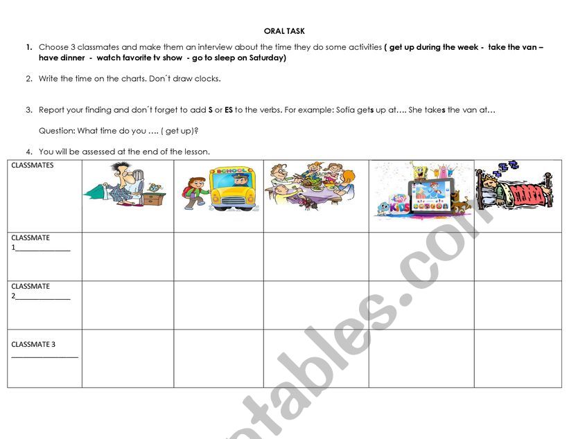 dailty routine and time  worksheet